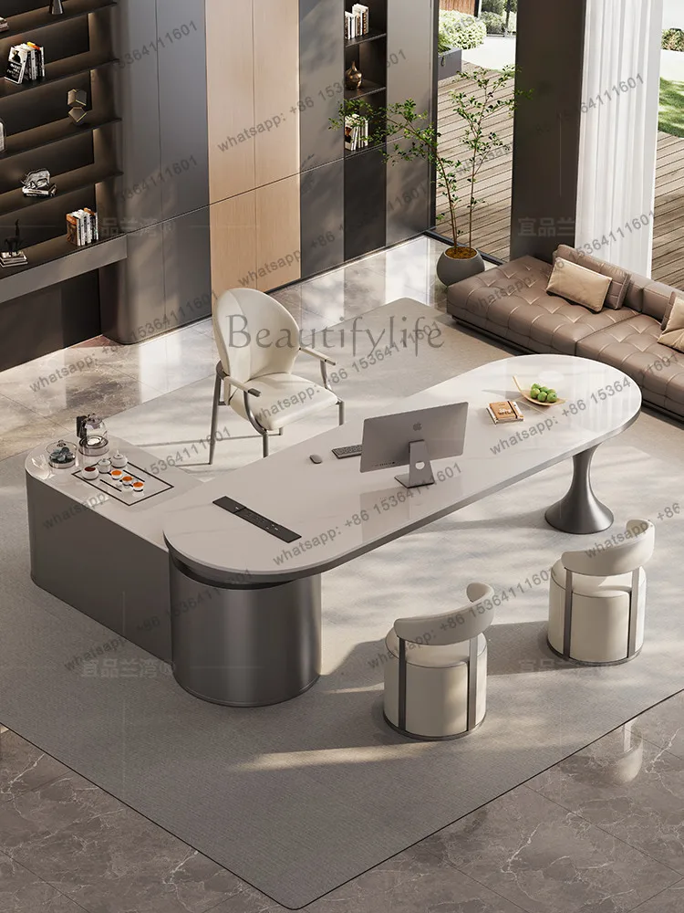 

2025 new high-end rock slab tea table boss desk kettle integrated