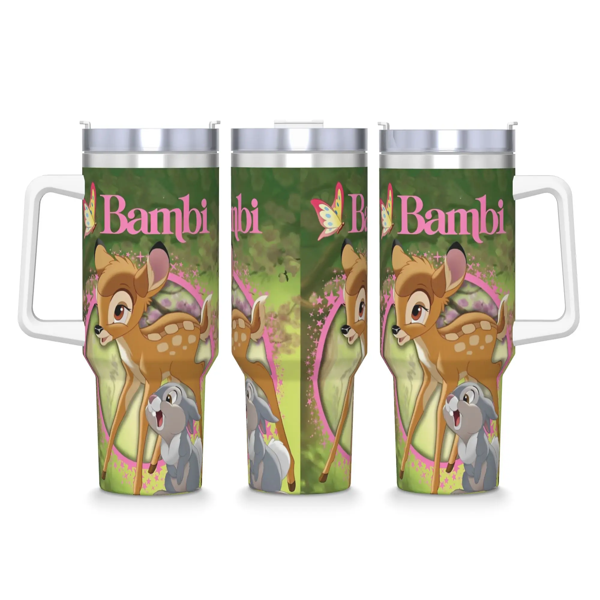 Vaso Térmico de Acero Inoxidable con Diseño de Dibujos Animados de Bambi, Conejo y Ciervo, para Bebidas Calientes, Botella de Agua a Prueba de Fugas, Taza de Café Personalizada, Tazas de Viaje
