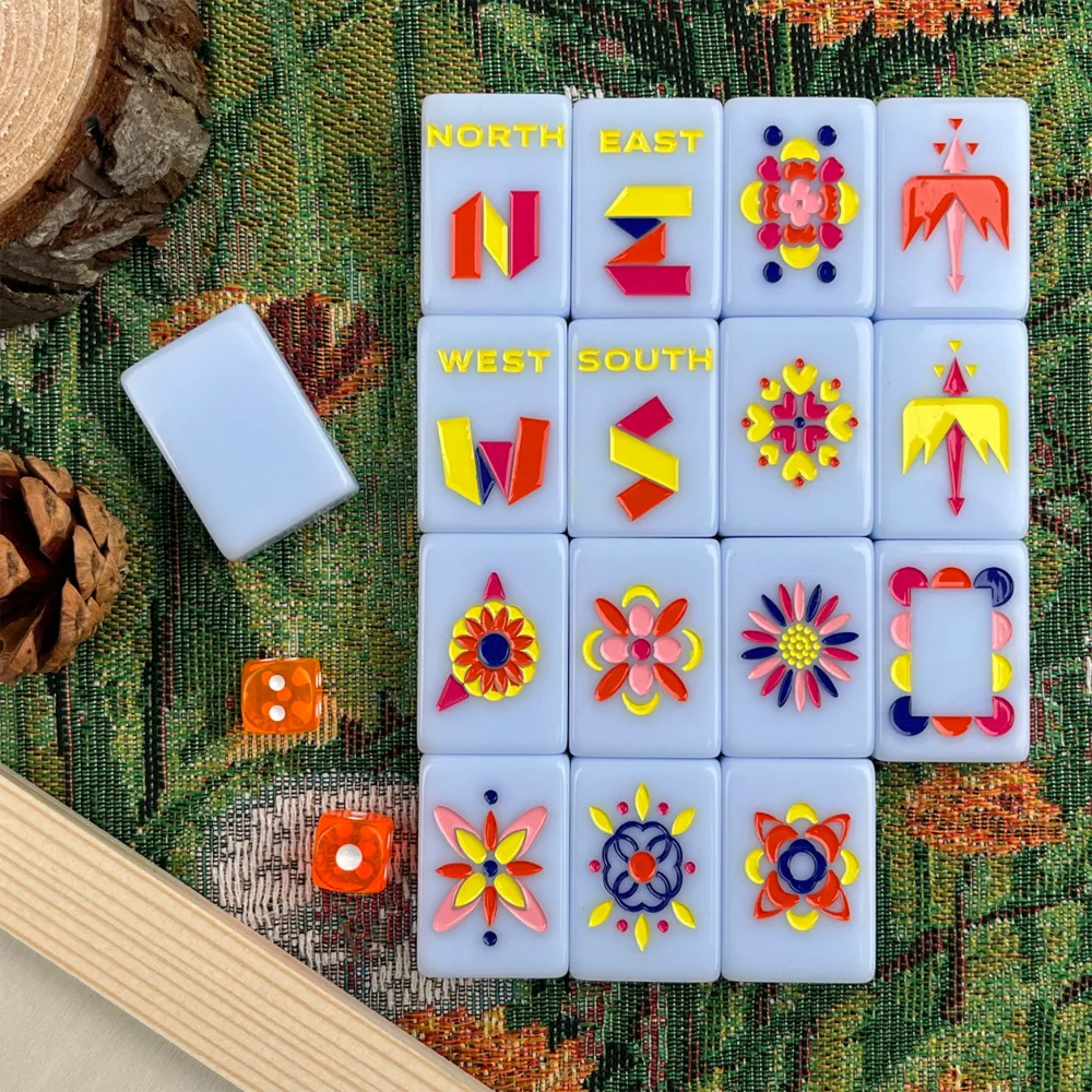 

XTY 160pcs Custom Light Blue Acrylic American-Style Mahjong Set, Fashionable High-Quality and Colorful 34*24*11 mm