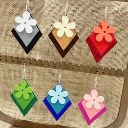 Flower Pendant Long Hooks Bohemian Fashion Minimalist Colorful Beach Vacation Wooden Earrings for Women's Holiday Birthday Gifts