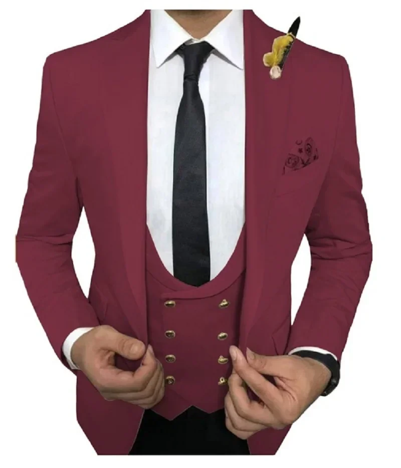 

Classic Colorful Men Suits 3 Pieces Slim Fit Business Suit Groom Tuxedos For Formal Wedding Suit(Jacket+Pants+Vest)