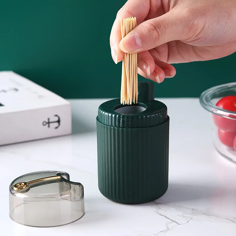 Household living room toothpick box circular press storage tank automatically pops up toothpick holder