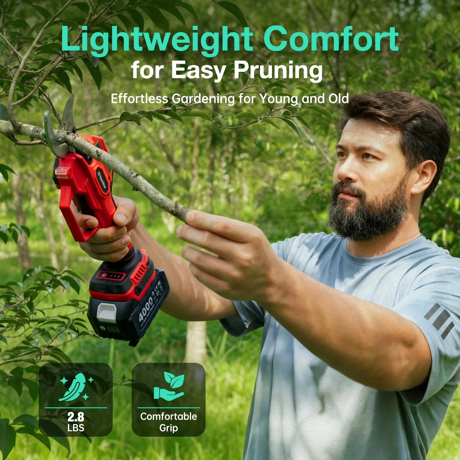 TaskStar 40mm Electric Scissors 3-gear Adjustable SK5 Blade Cordless Pruning Shears with 2 4000mAh Batteries Rechargeable Gardening Trimmer for Pruning Potted Plants Fruit Trees