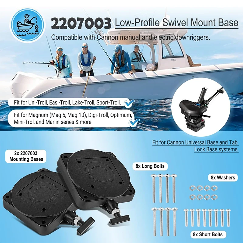 2207003 Low-Profile Swivel Mounting Base Compatible with Cannon Downrigger, 360° Rotating Base Replace for 2207003, 2998905