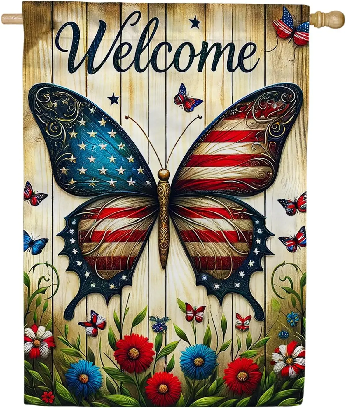 America Forever Patriotic Butterfly House Flag, 28 x 40 inch Double Sided, Stars and Stripes USA 4th Of July Yard Welcome Fl yyi
