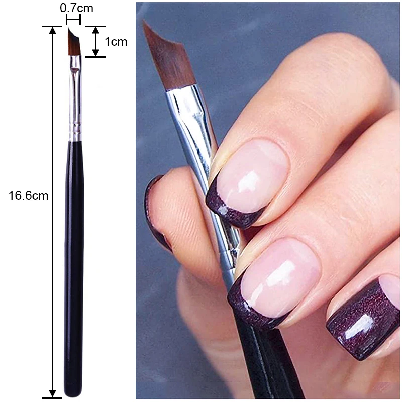 French Tips Oblique Nail Brush Black Handle Half Moon Shape UV Gel Nail Painting Drawing Pen Manicure DIY Design Tools