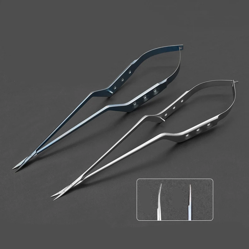 Titanium Alloy Straight e Curved Head Gun Scissors, Brain Microscissors, Instrumentos Neurocirúrgicos, Aço inoxidável