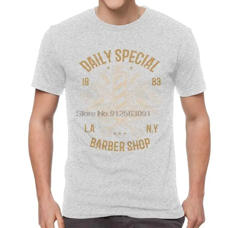 Daily Special Barber Shop T Shirt Men's 100% Cotton Printed T-shirt Fashion Tshirt Short Sleeve Hair Cut and Shave Tees Tops