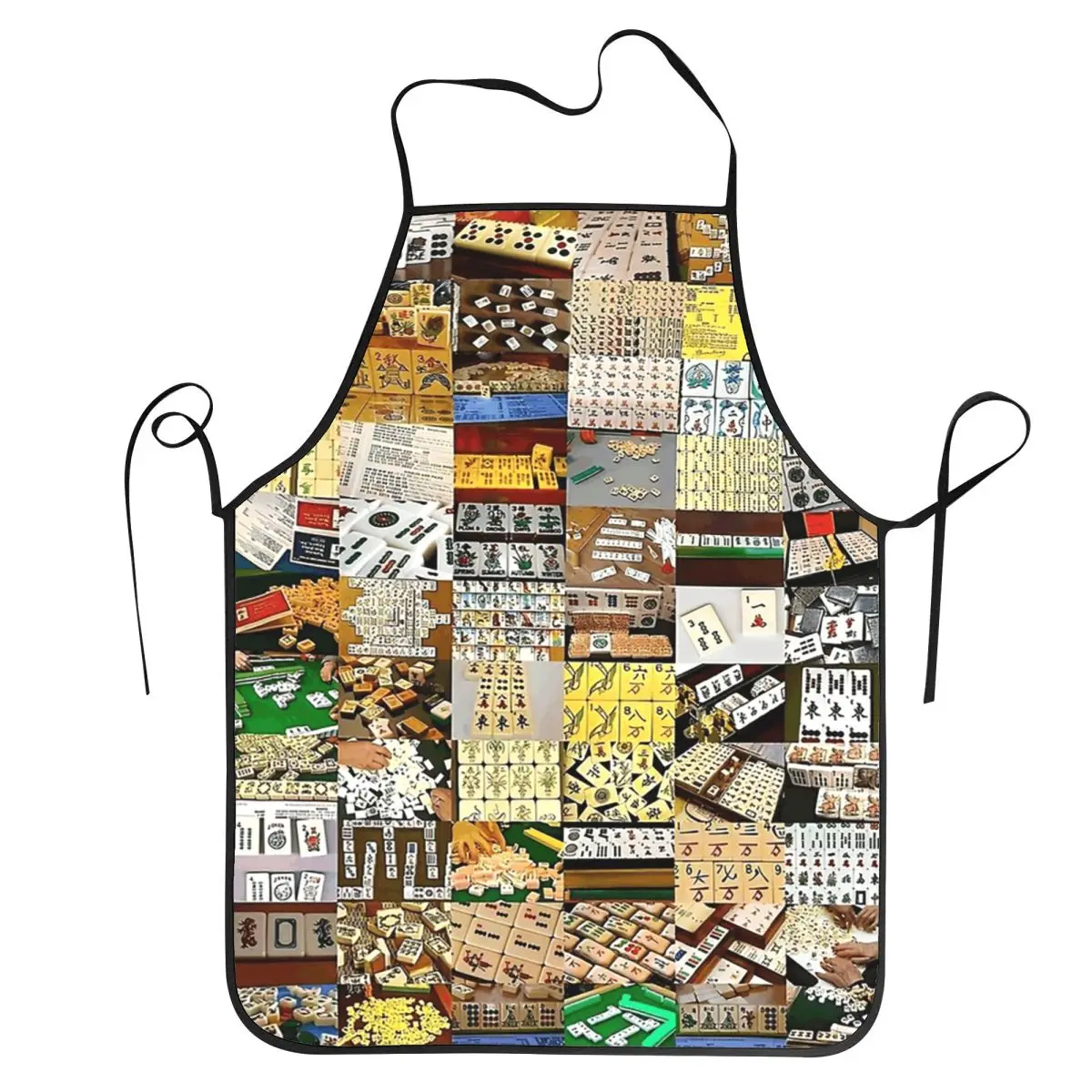 Mahjong Collage Apron Chef Cooking Tablier Waterproof Bib Kitchen Cleaning Pinafore for Women Men Painting