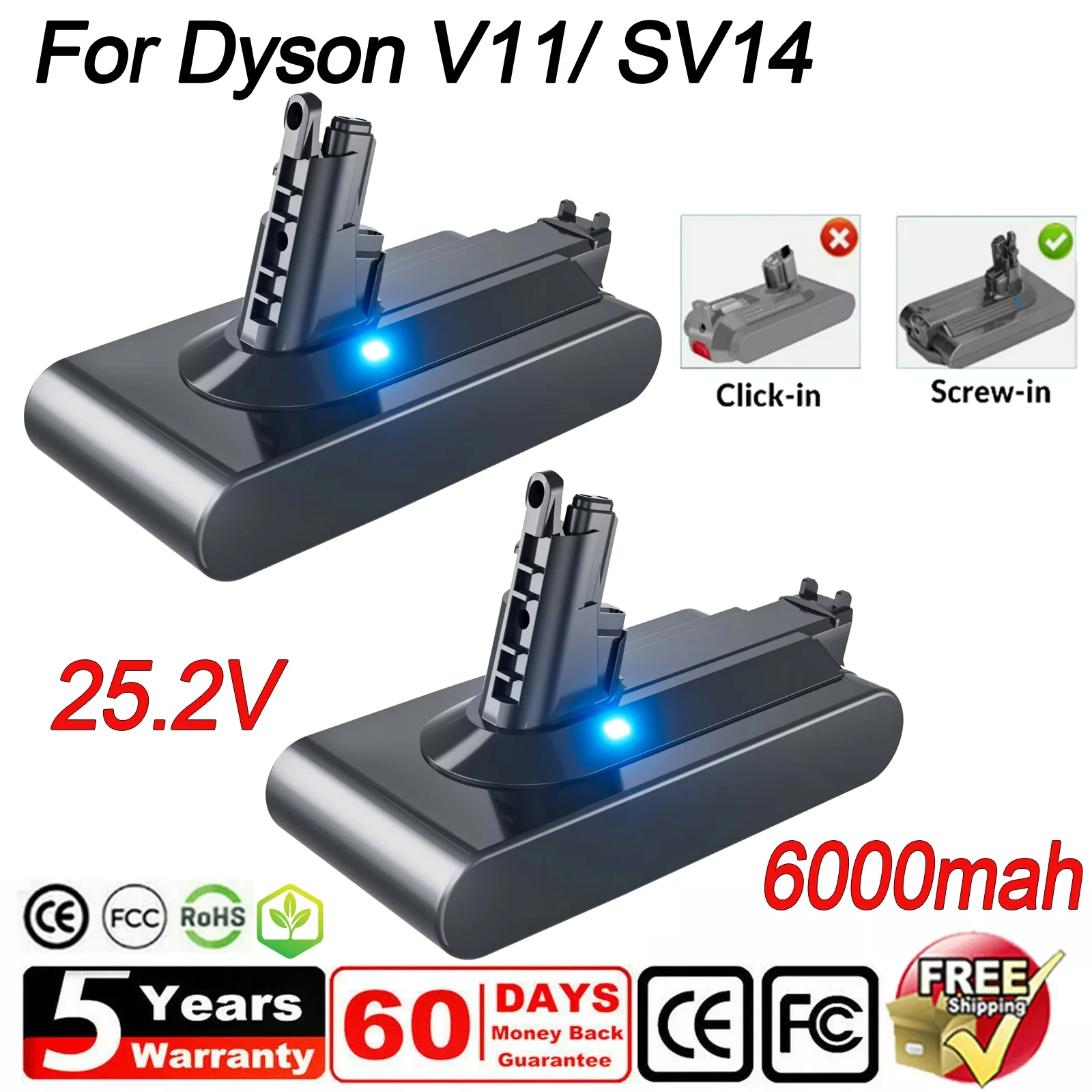 Pour Dyson V11 batterie 6000 mah 18650 Li-ion remplacement pour Dyson V11 Version à visser Machine de nettoyage batterie Rechargeable