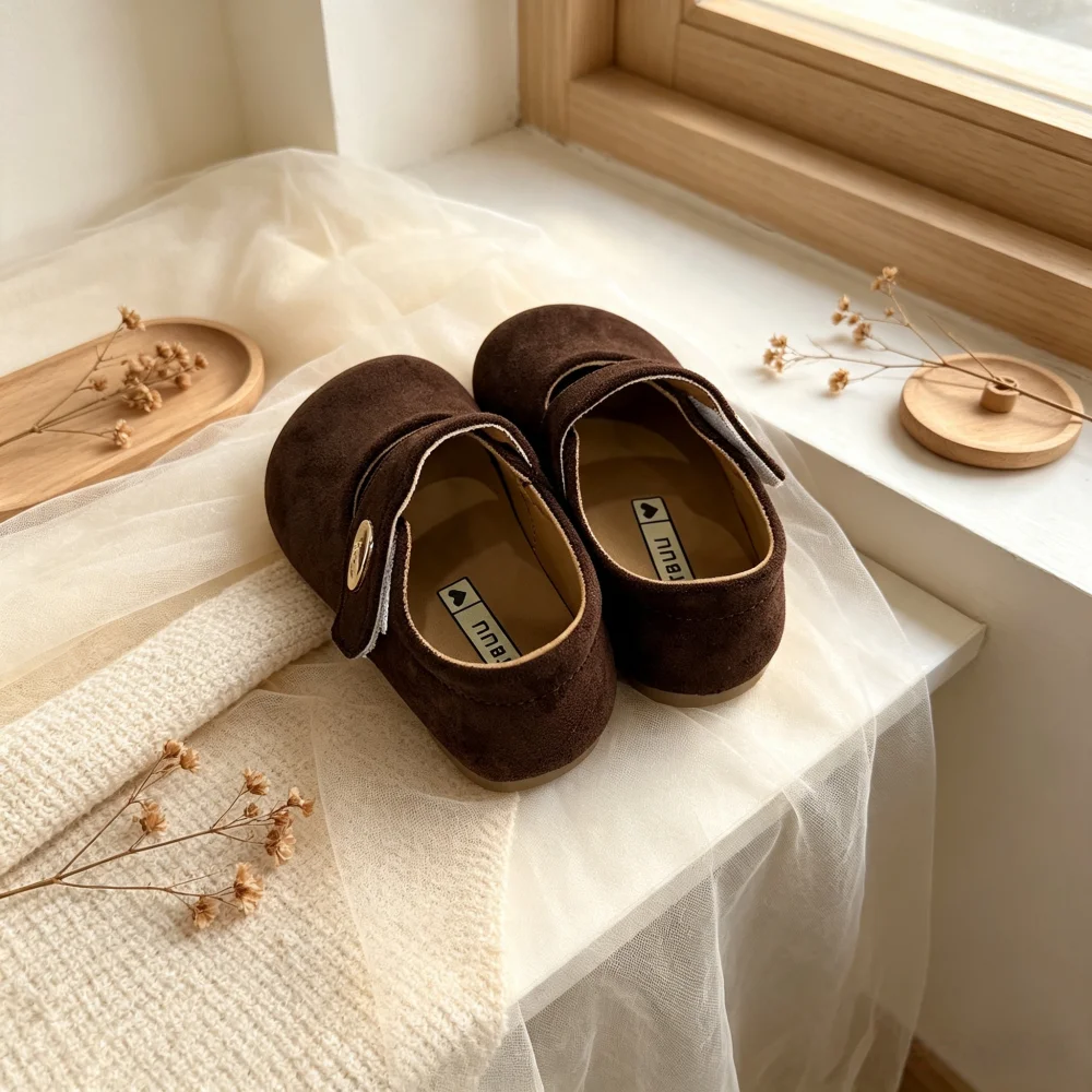 Mary Jane Schuhe aus Kunstwildleder für kleine Mädchen, einfarbig und mit Leopardenmuster, mit Klettverschluss, weiche, flache, lässige Kleiderschuhe – Detail 6
