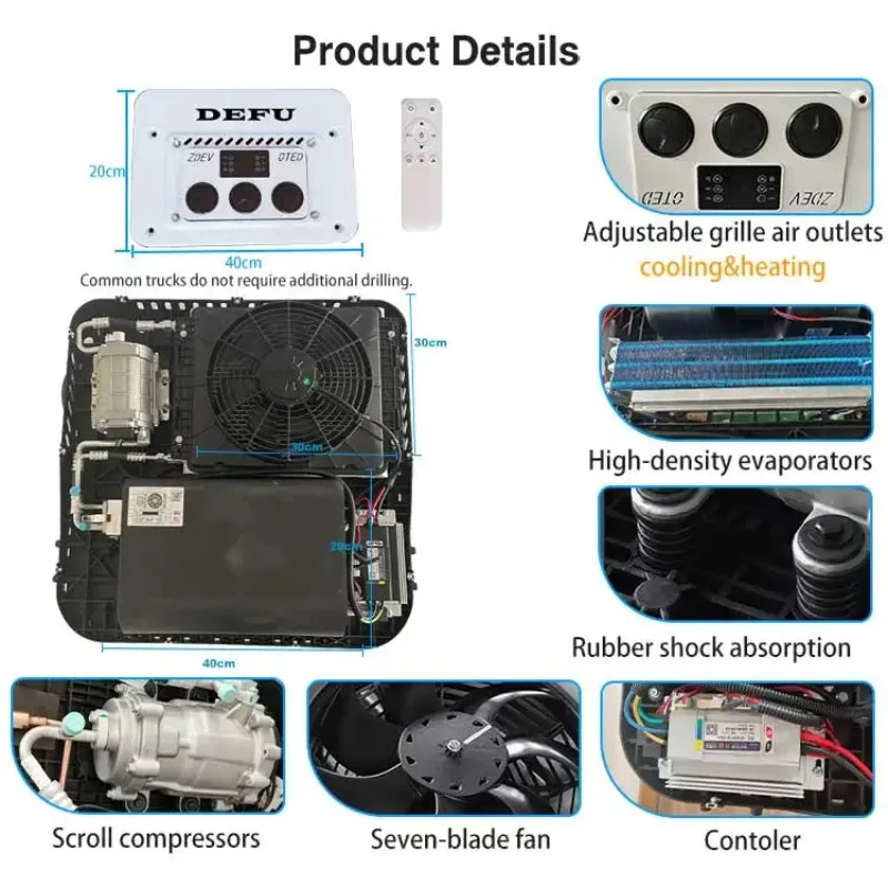 التلقائي AC على السطح الجمعية 12 فولت تيار مستمر 24 فولت وقوف السيارات مكيف الهواء برودة لشاحنة فان #4