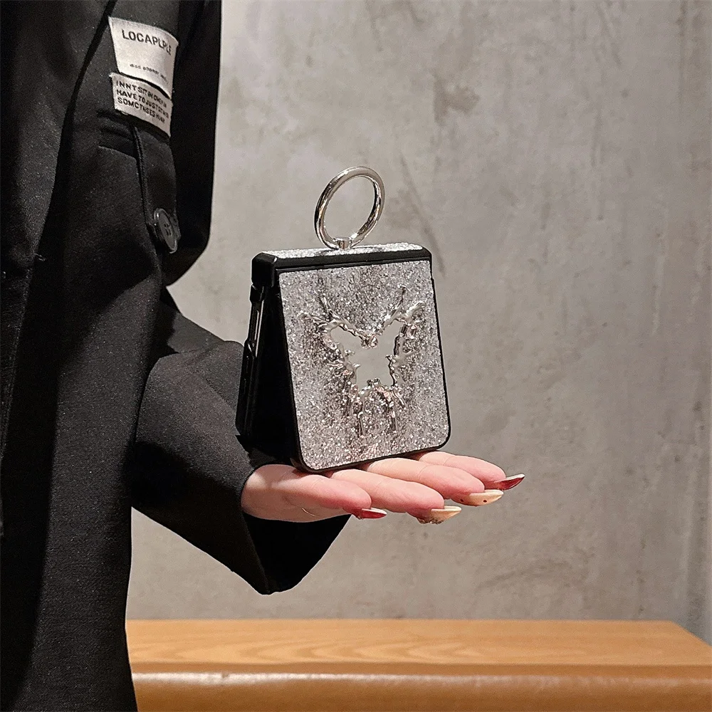 حافظة هاتف فاخرة على شكل فراشة ماسية لهاتف سامسونج جالاكسي Z Flip6 7 FE Flip7 Flip5 مع حافظات مرآة مع حامل حلقي ممتع #3