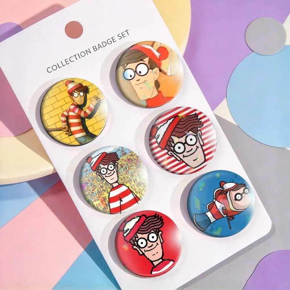 Game Wheres W-WallyS W-Waldo  25mm 32mm 44mm 58mm 75mm Brooches Badges Pins for Accessories Gift