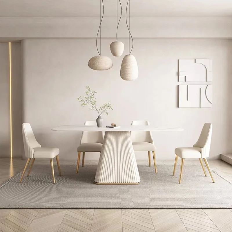 Rock slab dining table and chair combination set household small apartment modern simple French light luxury Nordic cream system