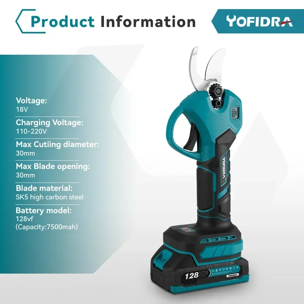 Yofidra Bürstenlose Elektrische Gartenschere Gartenschere 30mm Wiederaufladbare Schere Obstbaum Garten Elektrowerkzeuge Für Makita 18V Batterie