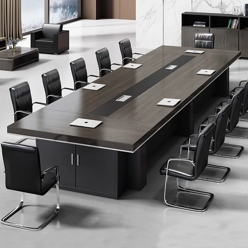 Black large conference table long table and chair combination simple modern office rectangle negotiation reception