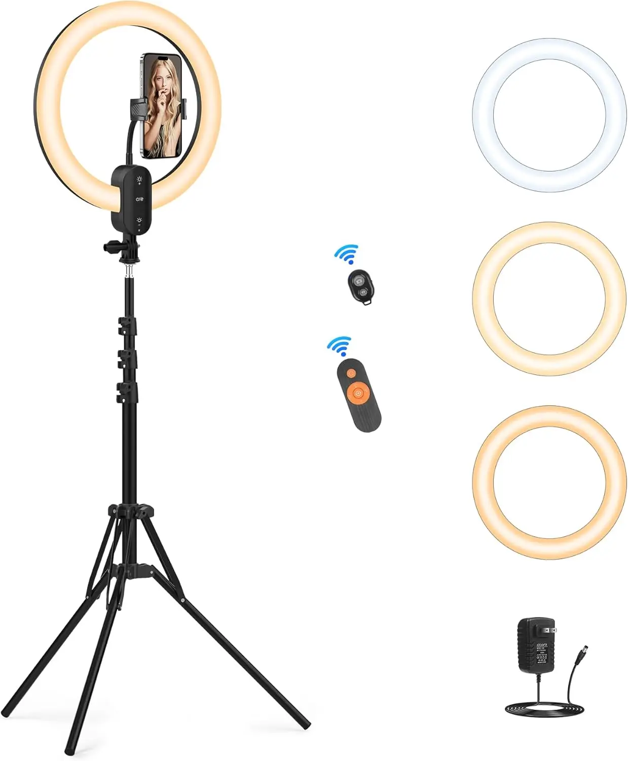 12 Selfie Ring Light with 63 Tripod Stand/Phone Holder,    20W LED Circle Lights Dimmable 3000-6500K with Remote Contr