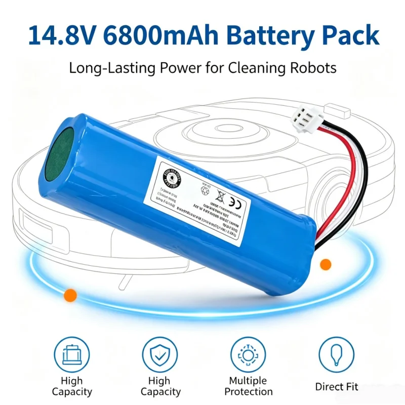 Durable 14.8V 6800mAh 18650 Li-ion Battery Pack, Replacement Accessory for Robot Vacuum Cleaner & Other Electronic Devices