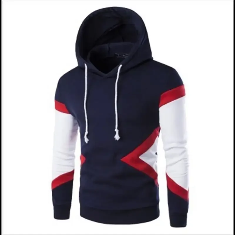 2022 Men's Fashion Hooded Panel Sweater Irregular Color Matching Fashion Personality Loose Size Men's Sweater Coat