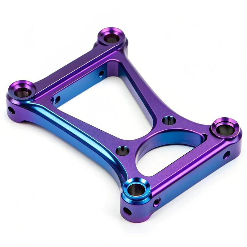 5-Axis CNC Machined 6061 Aluminum Hollow Reinforcement Bracket Gradient Purple-Blue Anodized Lightweight Connecting Support