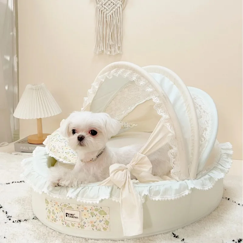 

Pet Cradle Bed with Cotton Puppy Kitten Princess Bed - Pet Sofa, Dog Cushion Puppy Cradle Bed, Morandi Beige