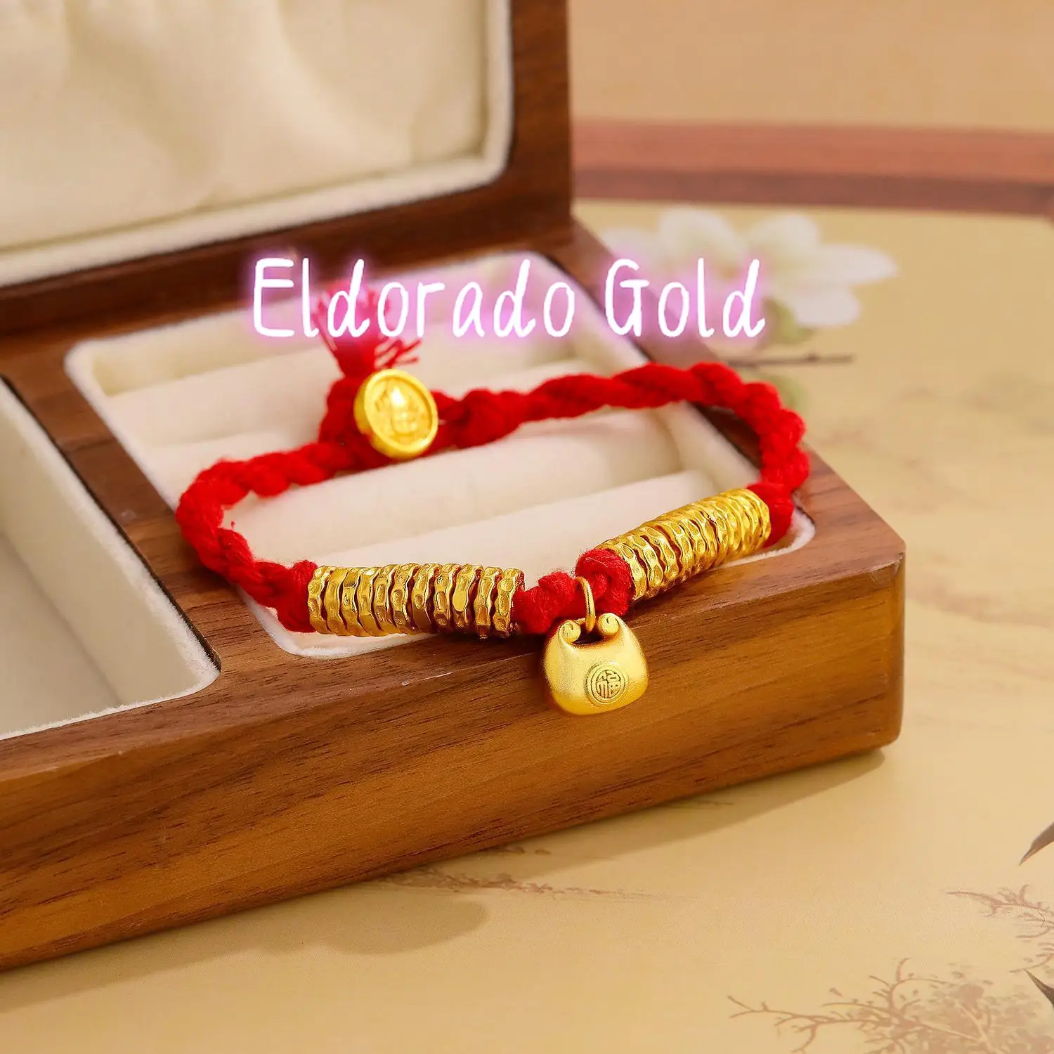 

Eldorado Gold Eldorado Gold 999 24K real gold small fat Fu coil wrapped hand rope women ancient fashion new niche design braide