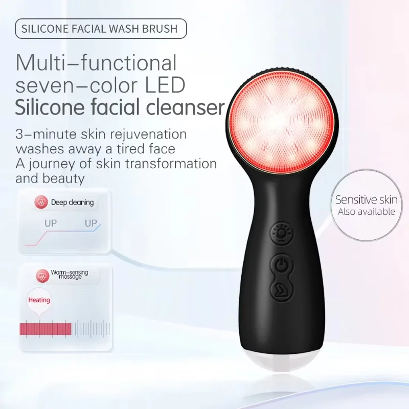 Portable Sonic Vibration Silicone Electric Facial Cleansing Brush Face Washing & Massage Device For Home Travel Skin Care