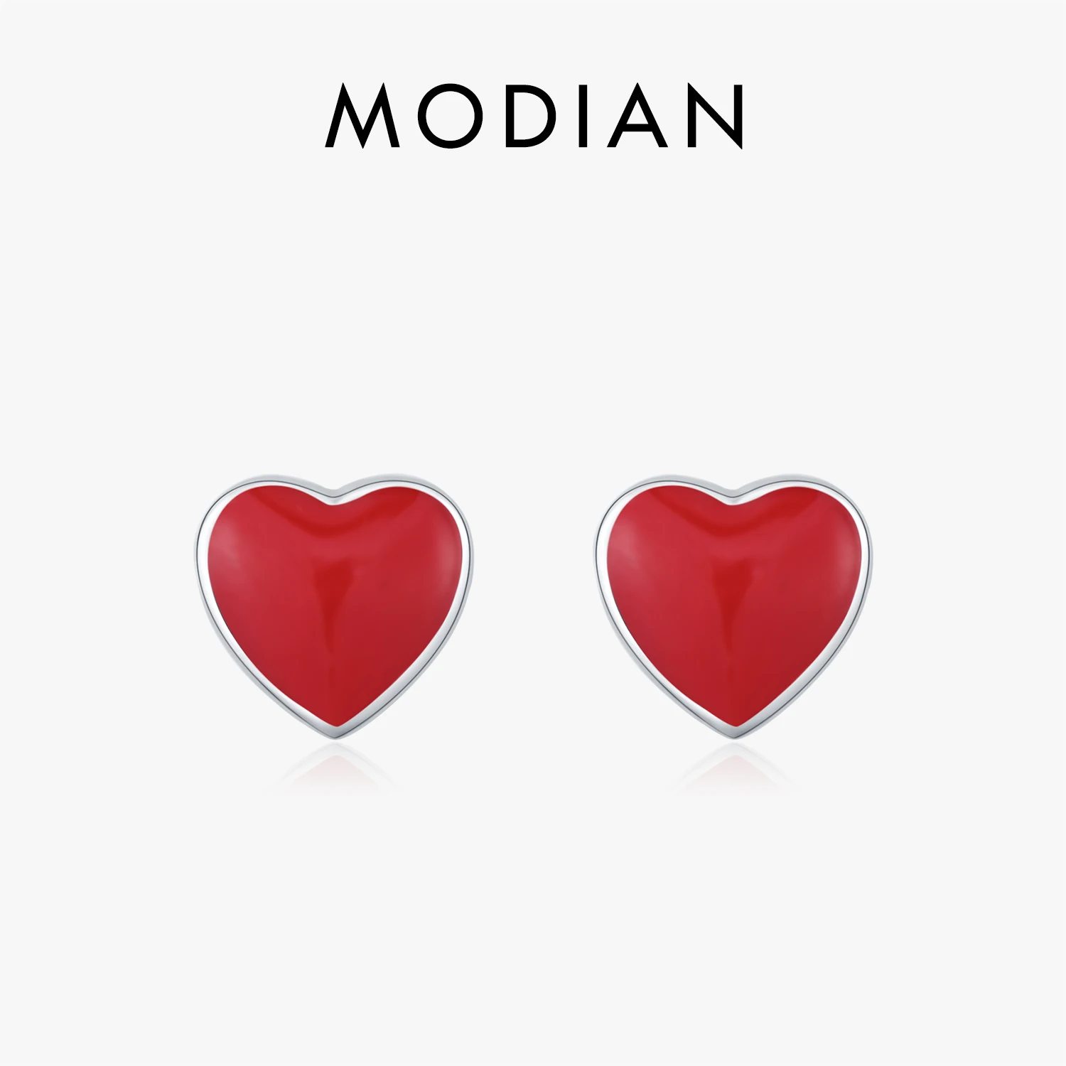 MODIAN 925 Sterling Silver urocze romantyczne czerwone emaliowane serce małe kolczyki sztyfty dla kobiet codzienna OL Fine Jewelry