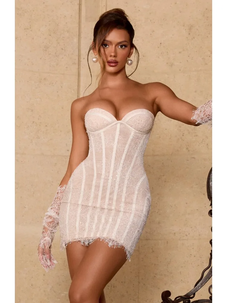 

Sexy Bodycon Mini Dress Print Strapless Sleeveless Backless Back Lace Up Corset Slim Fit Dress Evening Sexy Party Club Gowns