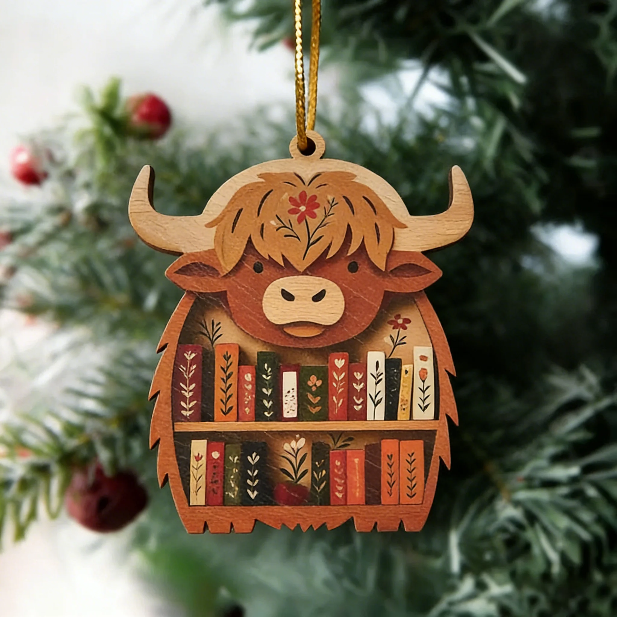 Wooden Animal Bookcase Wall Hanging – Vintage Literary Décor, Flat Lay Prop, Party Decoration, Home Ornament, Gift for Book Love