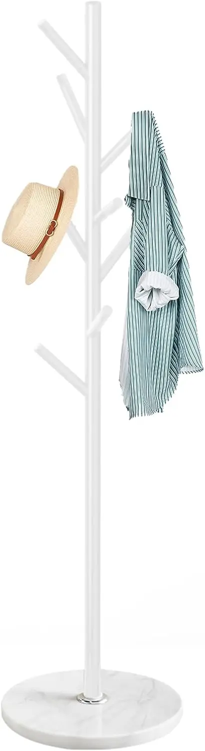

Freestanding Metal Coat Rack with Marble Base, 8 Hooks for Jackets and Bags, Modern Entryway or Office Decor