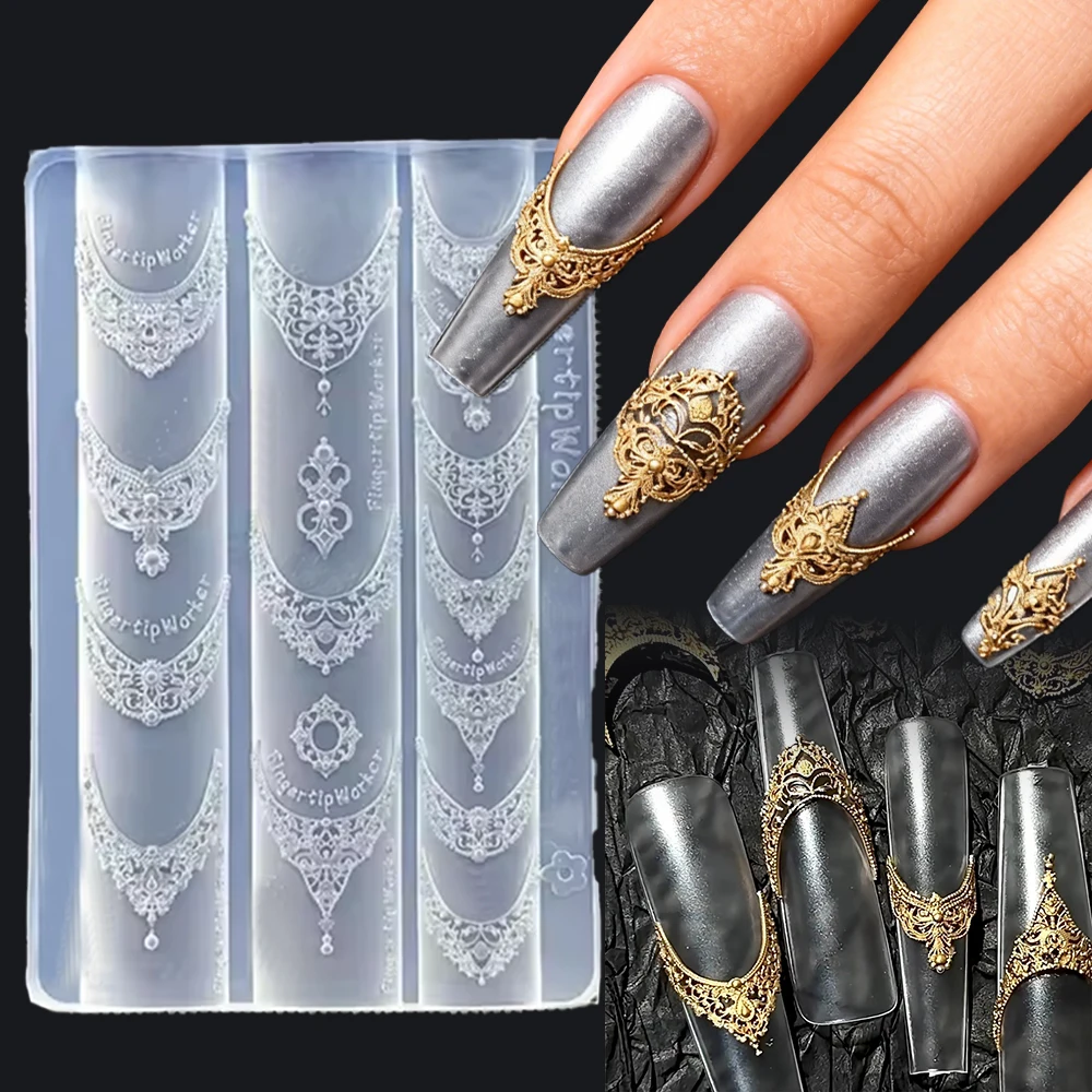 1Pcs Silicone Baroque French Necklace Nail Carving Mold 3D Retro Court French Acrylic Nail Template for Nail Polish DIY Nail Dec