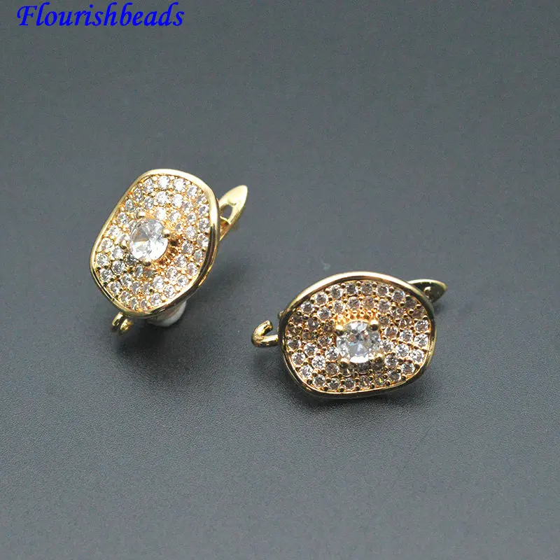 

30 шт., высококачественные широкие серьги в форме листа лотоса с фианитом, застежки-крючки, фурнитура для ювелирных изделий