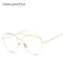 Fashion Anti Blue frame Vintage eyeglasses Women Oversized Metal Glasses frame Men Clear Lens Glasses Gold Optical Spectacle