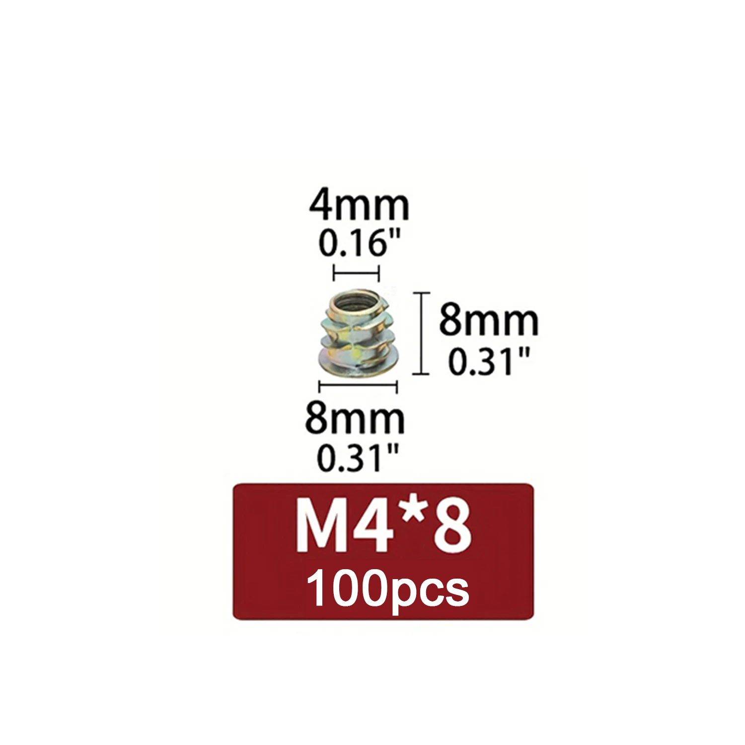 100er-Pack M4/M5/M6 Gewindeeinsatzmuttern mit Sechskantantrieb für Holzkorken, Möbel, Trockenbau, Schränke, langlebige, korrosionsbeständige Hardware-Befestigung