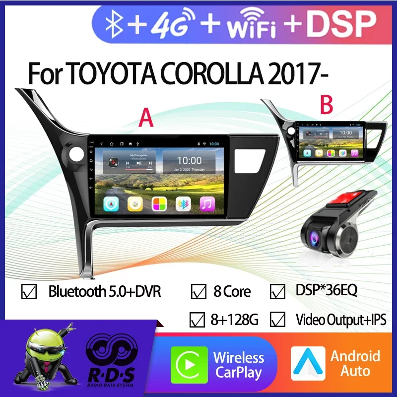 6G+128G Android 11 Car GPS Navigation For TOYOTA COROLLA 2017- Auto Multimedia Player With Wifi 4G BT DSP CARPLAY