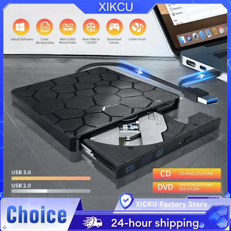 

2 in 1 External DVD RW Drive USB 3.0 Type C Interface Slim DVD CD Writer Burner Reader Player Optical Drive For Laptop Notebook
