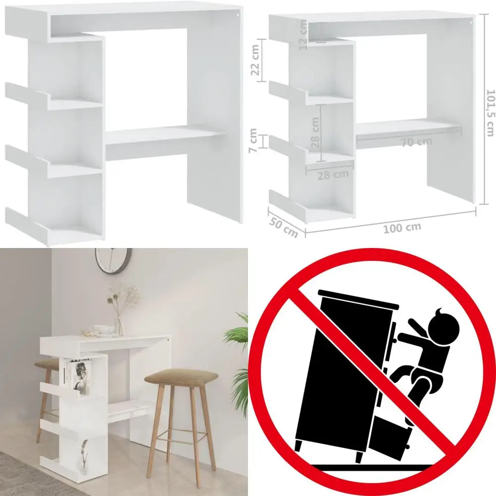 モダンなコンパクトバーテーブル（収納付き）- キッチン、ダイニングエリア用の白い木製パブテーブル