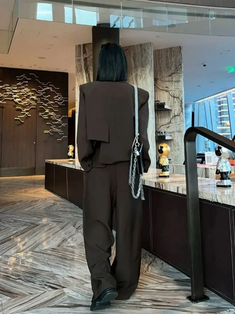 Insozkdg 2022 Autumn New Korean Style Sense of Design Short Western Style Leisure Suit High Waist Slimming Wide Leg Pants Suit