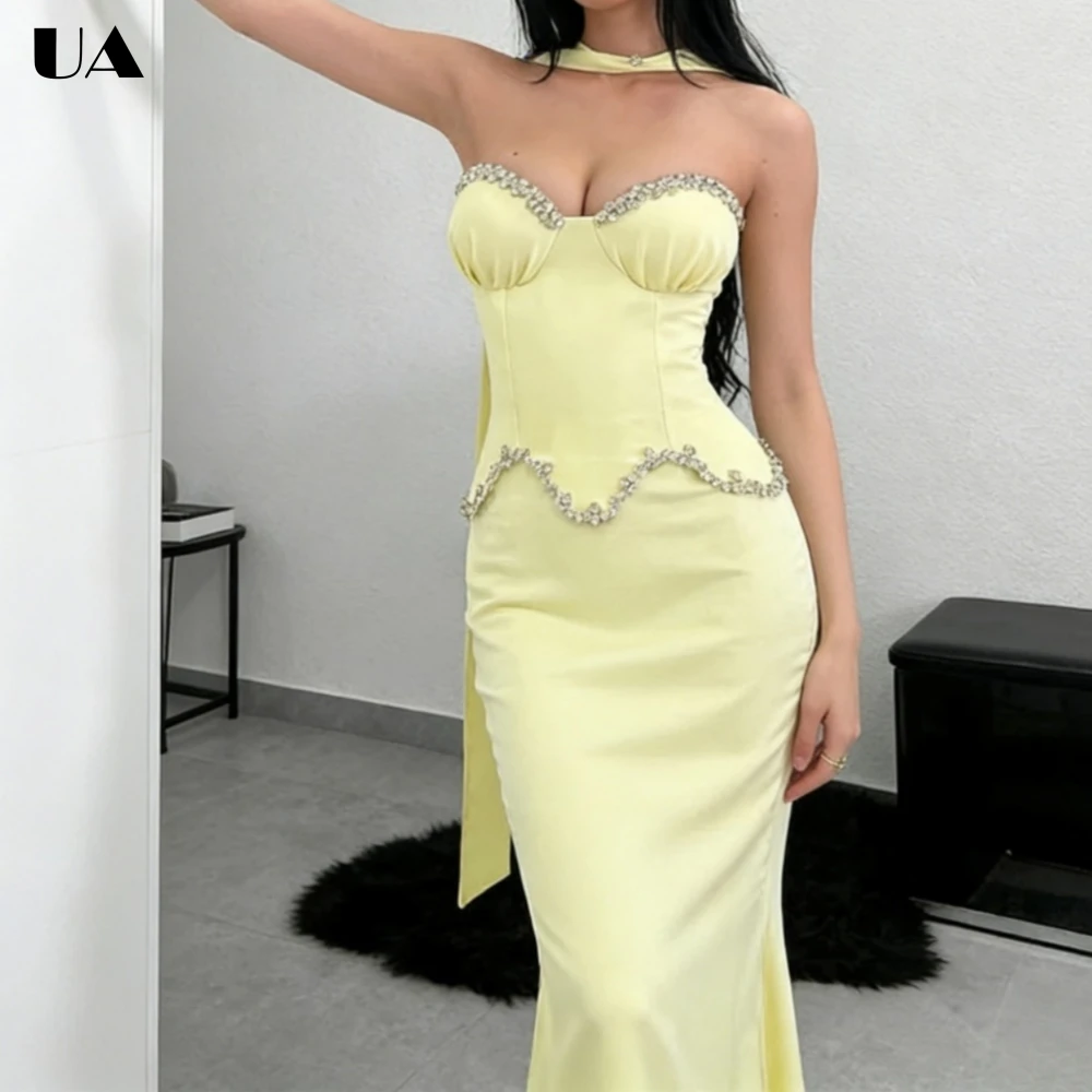 

ULBYANRY Customized Solid Mermaid Sweetheart Neck Prom Dress, Sparkly Satin Rhinestone Evening Dress, Elegant Draped Party Dress