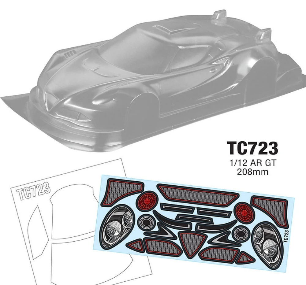 TC723 1/12 AR GT Body, 0.6mm thickness, Clear PC, 208mm