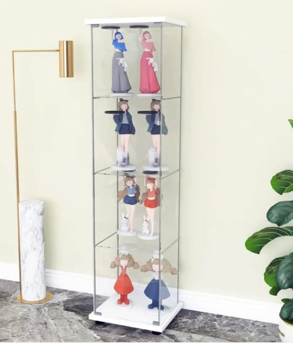 Glass Display Cabinet 4 Shelves with Door, Easy to Install, Solid Tempered Glass,