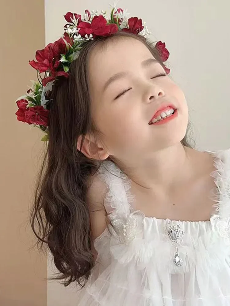 Cerceaux de cheveux à fleurs artificielles, couronne de princesse pour fille, couronne de mariage, coiffure florale, bandeau, couvre-chef pour enfants, accessoire de cheveux pour enfants