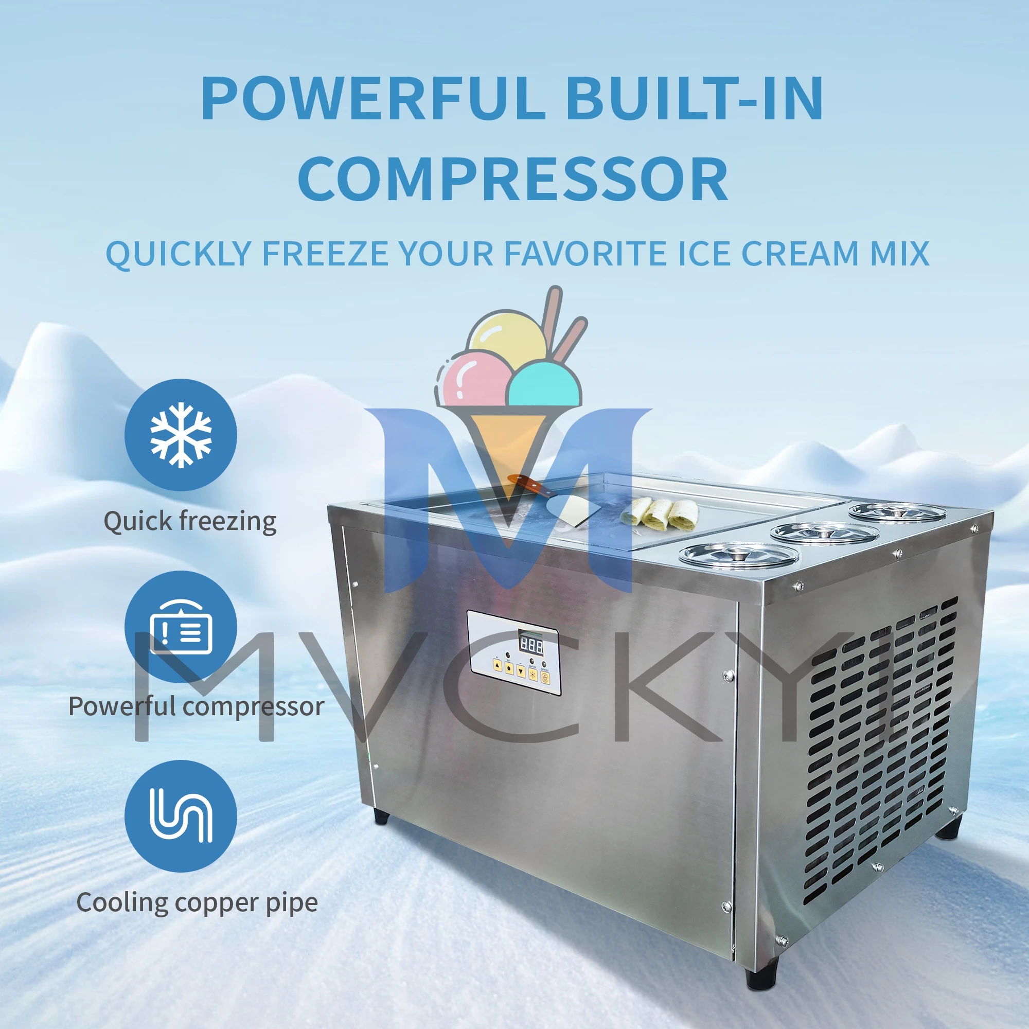 Mvckyi 18 inches Ice Cream Roll Machine/Fried Ice Cream Roll Machine/Frozen Yogurt Machine