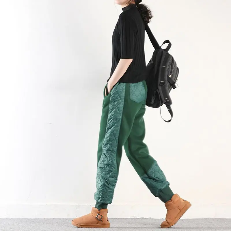 Winter Fashion Women Pants Patchwork Plus Fleece Harem Solid Color Elastic Waist All-match Cotton Korean Big Size Warm Trousers