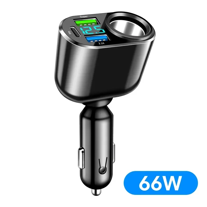 Prise allume-cigare Laguna 66W, chargeur de voiture USB QC3.0 PD3.0, adaptateur de chargeur séparateur, prise de courant avec affichage LED,