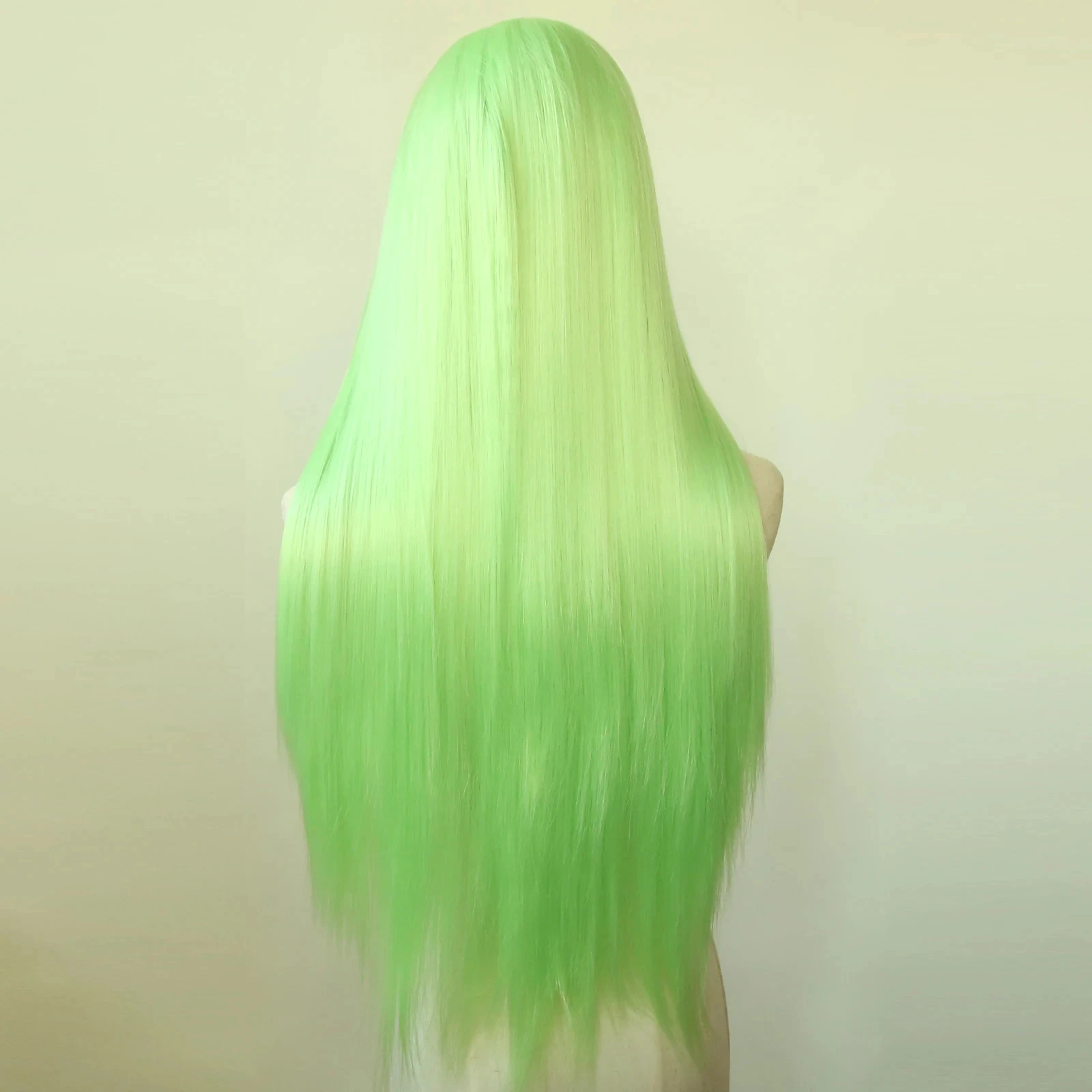 Hellgrüne synthetische Lace-Front-Perücke, lange gerade Lace-Front-Synthetik-Perücke, vorgezupft, hitzebeständiges Haar, Alltagskleidung, Cosplay