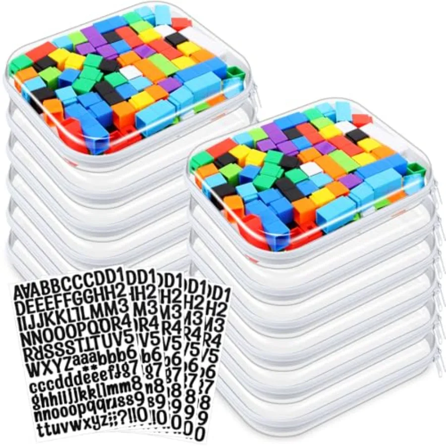 

12 Pcs Clear Hard Zipper Case Plastic Zipper Pouch with 5 Sheets Alphabet Stickers Double Toy Storage Organizer Makeup Case for