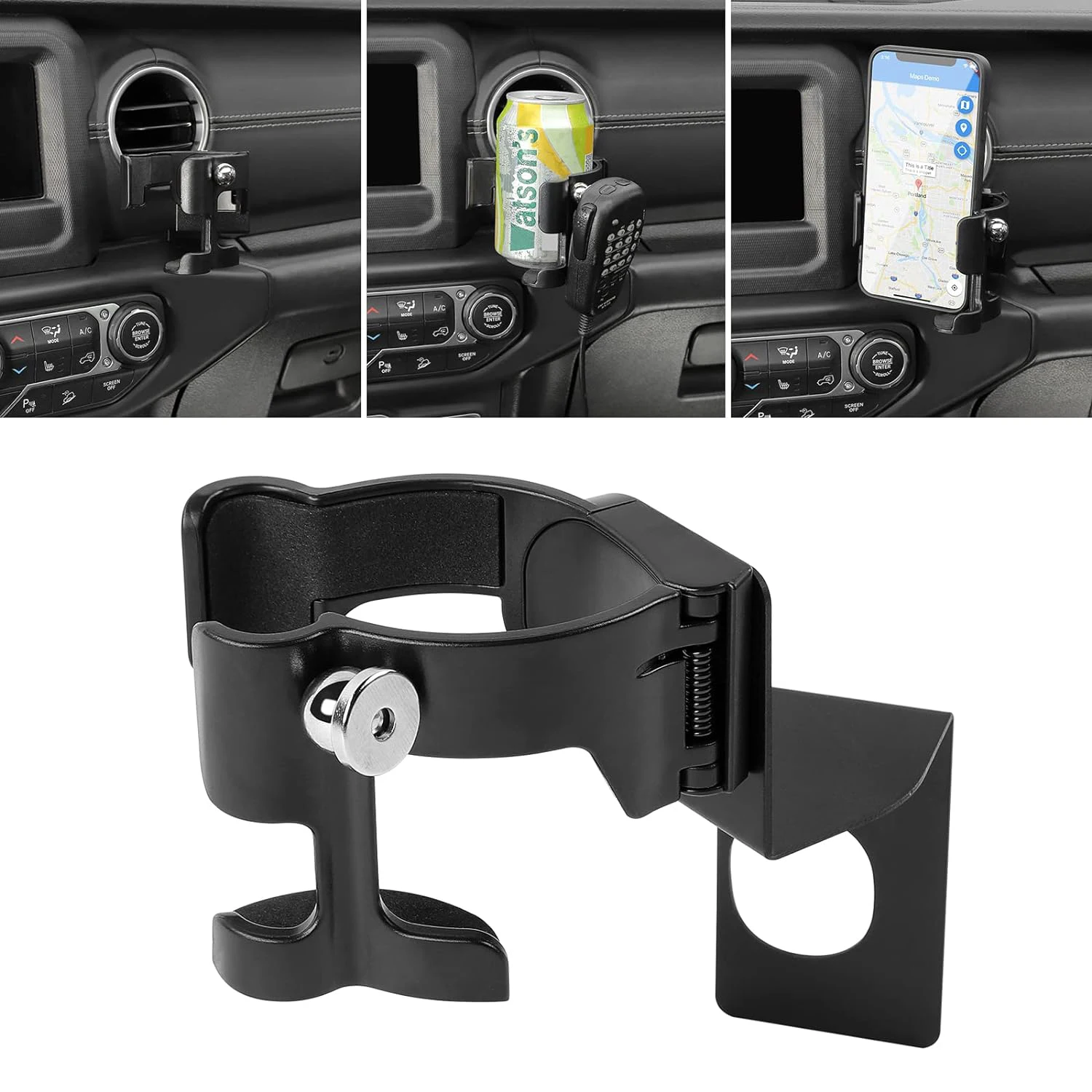 

Car Dashboard Cup Drink Phone Mount Insert Bottle Clamp With CB Mic Holder For Jeep Wrangler JK JKU JL JLU Gladiator JT 2011+